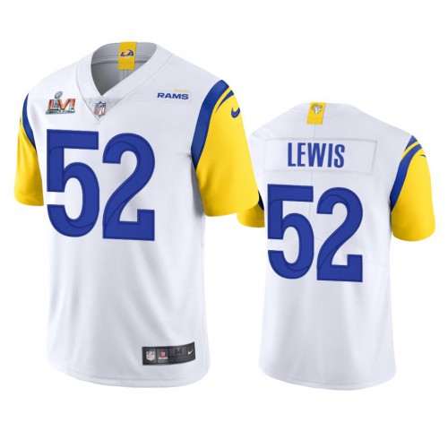 Los Angeles Los Angeles Rams #52 Terrell Lewis Men's Super Bowl LVI Patch Alternate Vapor Limited Jersey - White Men's