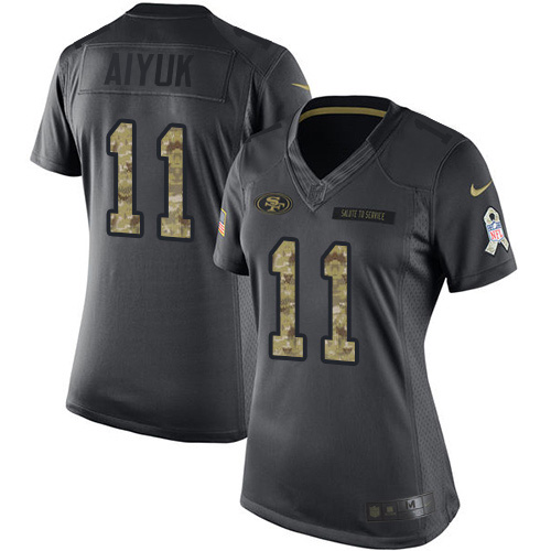 San Francisco 49ers #11 Brandon Aiyuk Black Women's Stitched Limited 2016 Salute to Service Jersey Womens