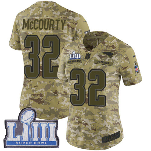 Patriots #32 Devin McCourty Camo Super Bowl LIII Bound Women's Stitched Limited 2018 Salute To Service Jersey