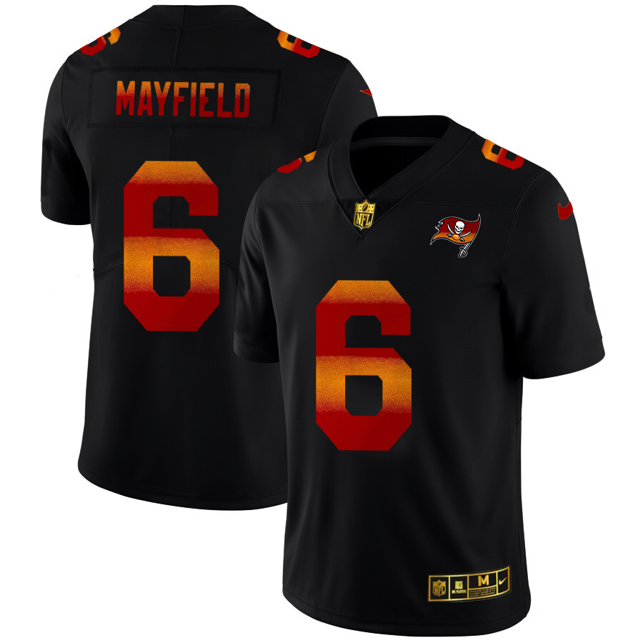 Tampa Bay Buccaneers #6 Baker Mayfield Men's Black Red Orange Stripe Vapor Limited Jersey