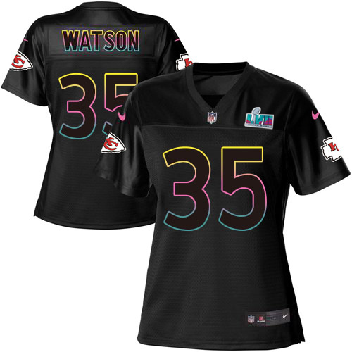 Chiefs #35 Jaylen Watson Black Super Bowl LVII Patch Women's Fashion Game Jersey