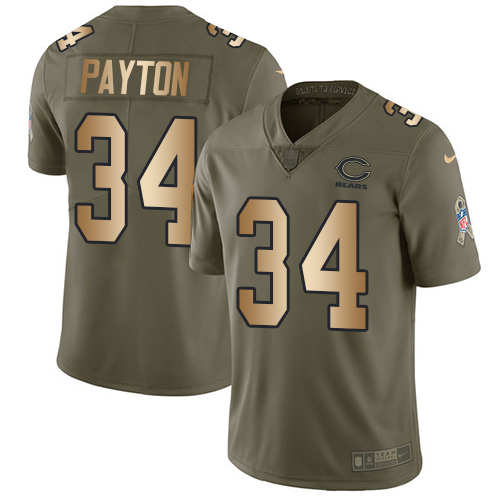 Bears #34 Walter Payton Olive/Gold Men's Stitched Limited 2017 Salute To Service Jersey