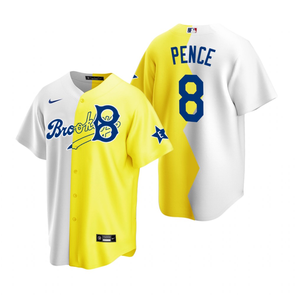 Los Angeles Dodgers #8 Hunter Pence White Yellow Men's 2022 All-Star Celebrity Softball Game Jersey