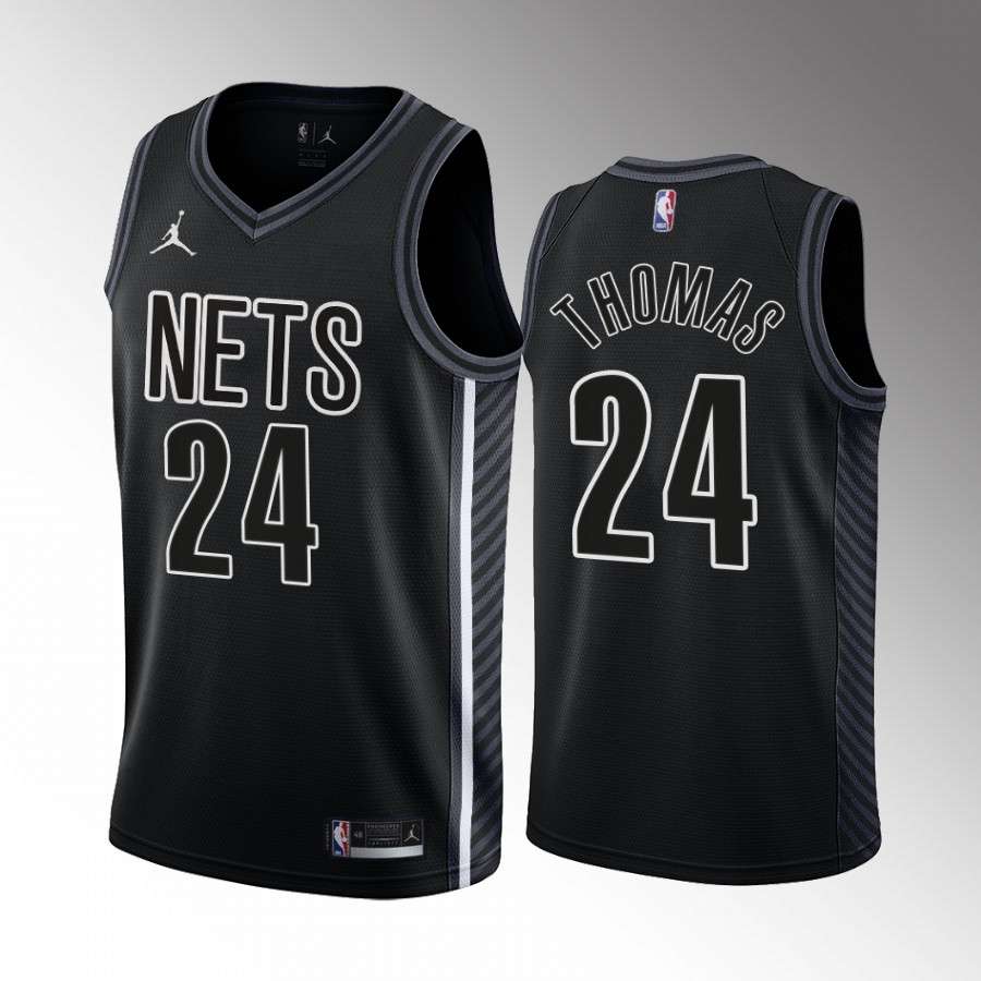 Nets #24 Cam Thomas Men's Black 2022-23 Statement Edition Jersey