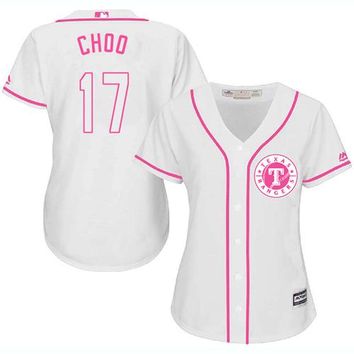 Texas Rangers #17 Shin-Soo Choo White/Pink Fashion Women's Stitched Jersey Womens