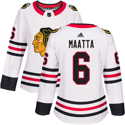 Adidas Chicago Blackhawks #6 Olli Maatta White Road Authentic Women's Stitched Jersey Womens