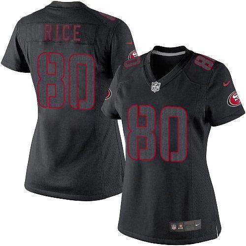 49ers #80 Jerry Rice Black Impact Women's Stitched Limited Jersey