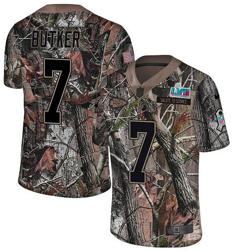 Chiefs #7 Harrison Butker Camo Super Bowl LVII Patch Youth Stitched Limited Rush Realtree Jersey