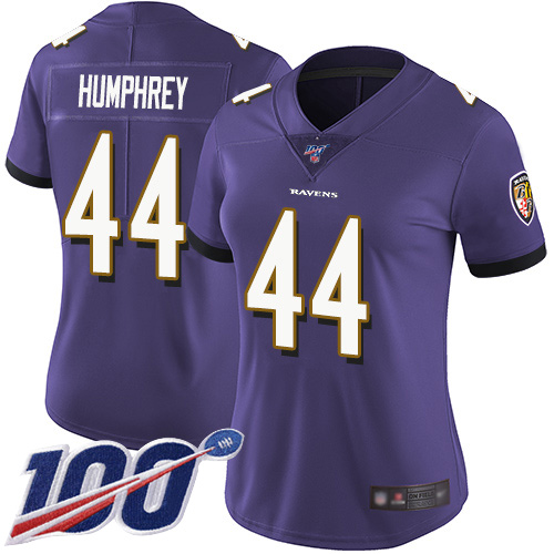 Baltimore Ravens #44 Marlon Humphrey Purple Team Color Women's Stitched 100th Season Vapor Limited Jersey Womens