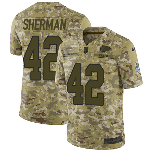 Kansas City Chiefs #42 Anthony Sherman Camo Youth Stitched Limited 2018 Salute to Service Jersey Youth