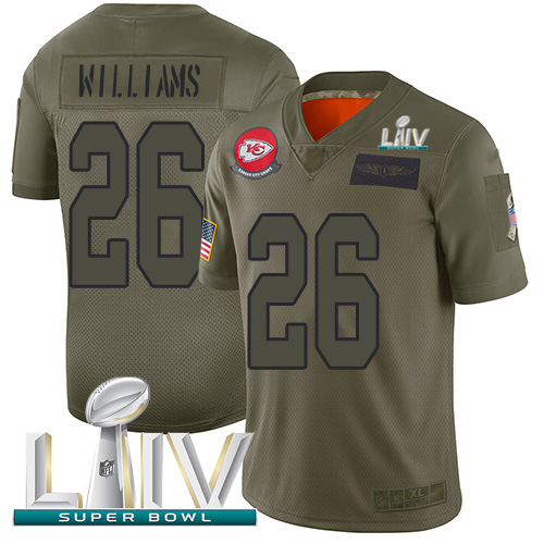 Kansas City Chiefs #26 Damien Williams Camo Super Bowl LIV 2020 Men's Stitched Limited 2019 Salute To Service Jersey Men's