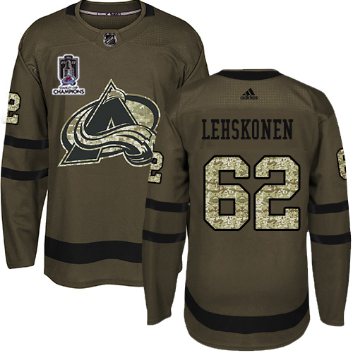Adidas Colorado Avalanche #62 Artturi Lehkonen Green Youth 2022 Stanley Cup Champions Salute To Service Stitched Jersey Youth