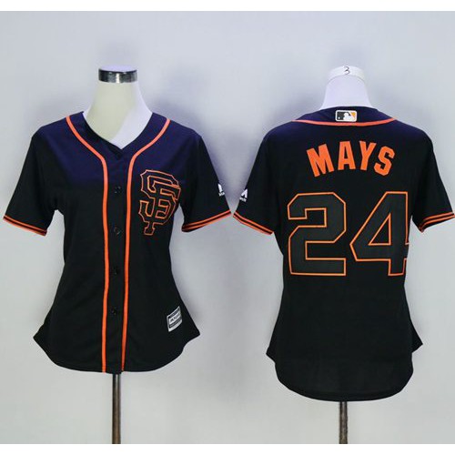 San Francisco Giants #24 Willie Mays Black Alternate Women's Stitched Jersey Womens