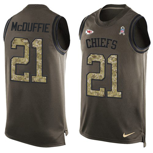 Chiefs #21 Trent McDuffie Green Men's Stitched Limited Salute To Service Tank Top Jersey