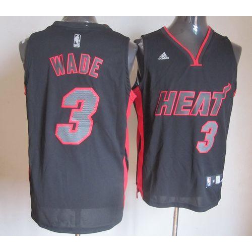 Miami Heat #3 Dwyane Wade Black With Red & Black Number Stitched Jersey Mens
