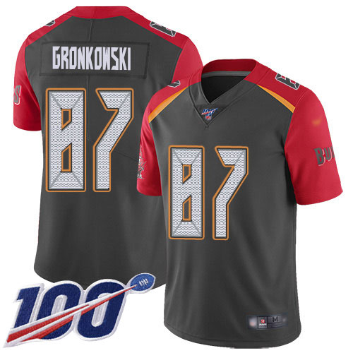 Buccaneers #87 Rob Gronkowski Gray Men's Stitched Limited Inverted Legend 100th Season Jersey