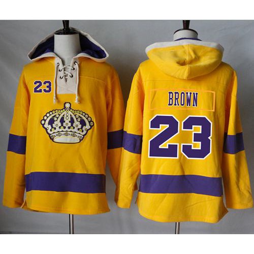 Los Angeles Kings #23 Dustin Brown Gold Sawyer Hooded Sweatshirt Stitched Jersey Men's