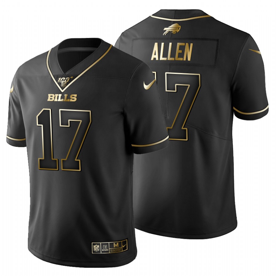 Buffalo Bills #17 Josh Allen Men's Black Golden Limited 100 Jersey