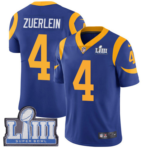 Los Angeles Rams #4 Greg Zuerlein Royal Blue Alternate Super Bowl LIII Bound Men's Stitched Vapor Untouchable Limited Jersey Men's