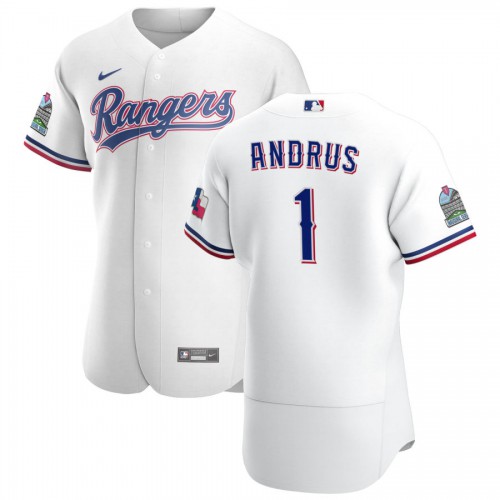 Texas Texas Rangers #1 Elvis Andrus Men's White Home 2020 Authentic Patch Player Jersey Men's