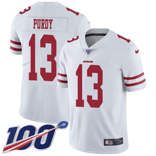 49ers #13 Brock Purdy White Men's Stitched 100th Season Vapor Limited Jersey