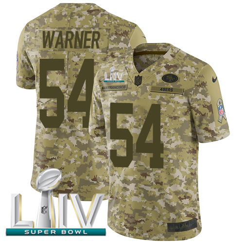 49ers #54 Fred Warner Camo Super Bowl LIV 2020 Youth Stitched Limited 2018 Salute To Service Jersey