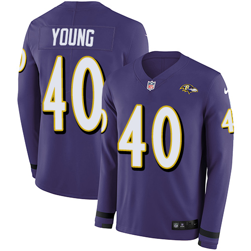Baltimore Ravens #40 Kenny Young Purple Team Color Men's Stitched Limited Therma Long Sleeve Jersey Men's