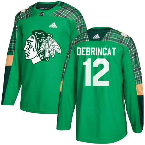 Adidas Chicago Blackhawks #12 Alex DeBrincat adidas Green St. Patrick's Day Authentic Practice Stitched Jersey Men's