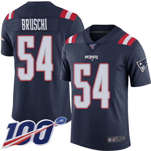 New England Patriots #54 Tedy Bruschi Navy Blue Men's Stitched Limited Rush 100th Season Jersey Men's
