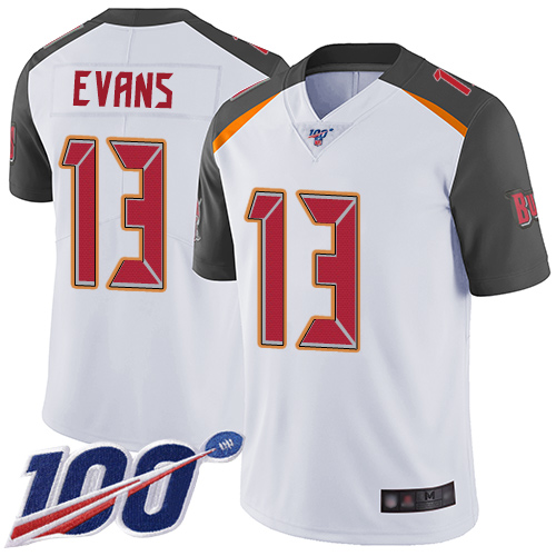 Buccaneers #13 Mike Evans White Youth Stitched 100th Season Vapor Limited Jersey