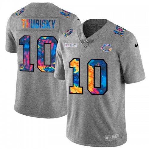 Chicago Chicago Bears #10 Mitchell Trubisky Men's Multi-Color 2020 Crucial Catch Jersey Greyheather Men's