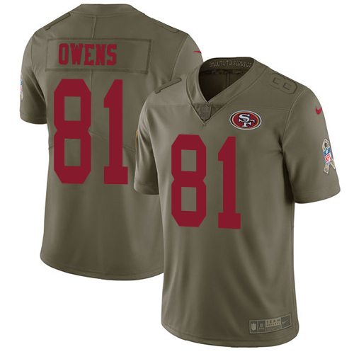 San Francisco 49ers #81 Terrell Owens Olive Youth Stitched Limited 2017 Salute to Service Jersey Youth