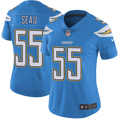 Los Angeles Chargers #55 Junior Seau Electric Blue Alternate Women's Stitched Vapor Untouchable Limited Jersey Womens
