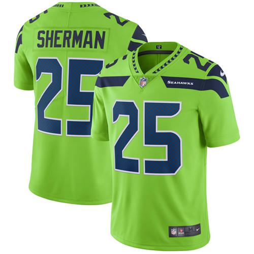 Seattle Seahawks #25 Richard Sherman Green Youth Stitched Limited Rush Jersey Youth