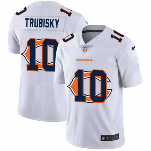 Chicago Chicago Bears #10 Mitchell Trubisky White Men's Team Logo Dual Overlap Limited Jersey Men's
