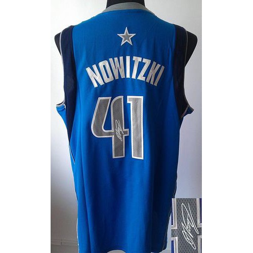 Revolution 30 Autographed Dallas Mavericks #41 Dirk Nowitzki Sky Blue Stitched Jersey Mens
