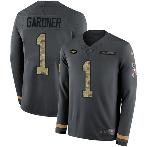 Jets #1 Ahmad Sauce Gardner Salute To Service Youth Stitched Limited Therma Long Sleeve Jersey