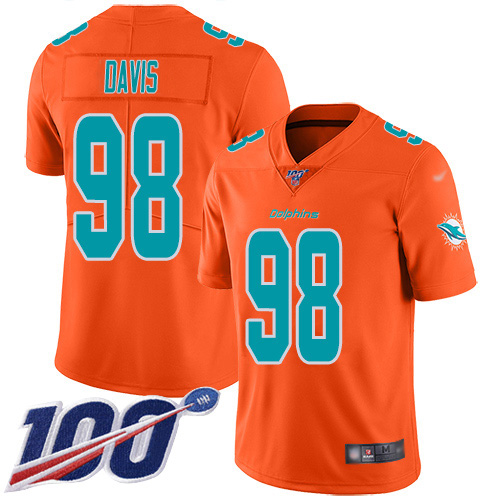 Miami Dolphins #98 Raekwon Davis Orange Men's Stitched Limited Inverted Legend 100th Season Jersey Men's