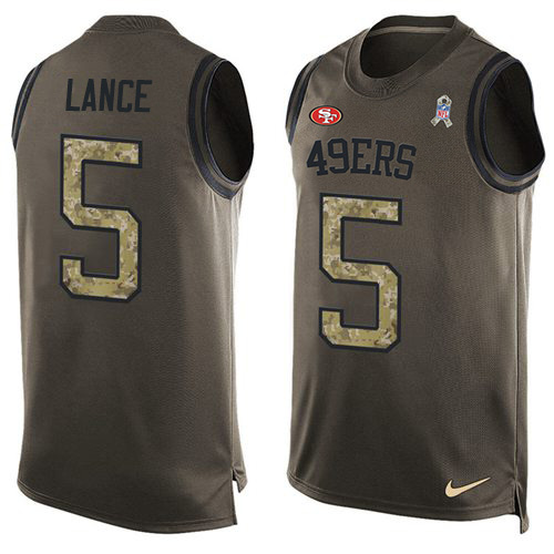 San Francisco 49ers #5 Trey Lance Green Men's Stitched Limited Salute To Service Tank Top Jersey
