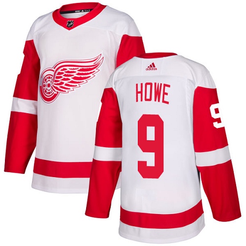 Adidas Detroit Red Wings #9 Gordie Howe White Road Authentic Stitched Jersey Men's
