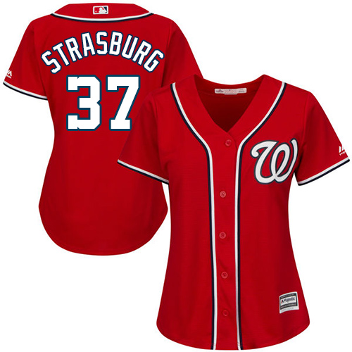 Washington Nationals #37 Stephen Strasburg Red Alternate Women's Stitched Jersey Womens