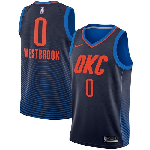 Oklahoma City Thunder #0 Russell Westbrook Navy Blue Womens Swingman Statement Edition Jersey Womens