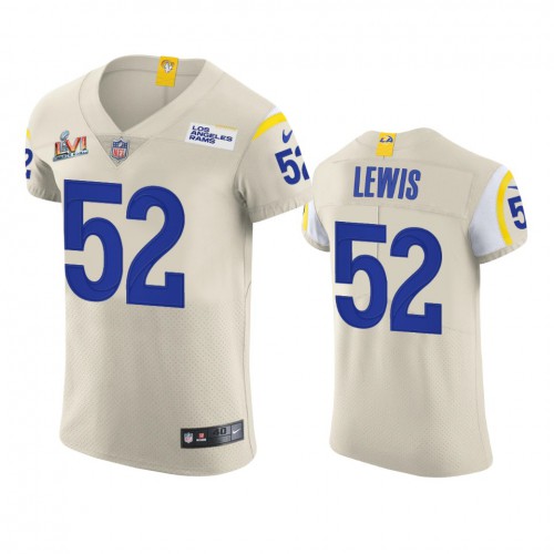 Los Angeles Los Angeles Rams #52 Terrell Lewis Men's Super Bowl LVI Patch Vapor Elite Player Jersey - Bone Men's