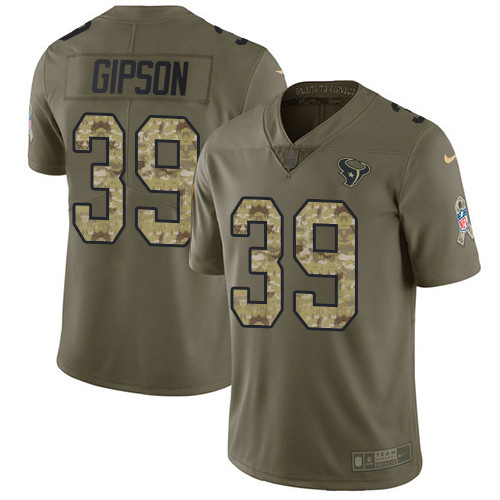 Houston Texans #39 Tashaun Gipson Olive/Camo Men's Stitched Limited 2017 Salute To Service Jersey Men's