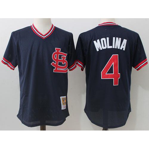 Mitchell And Ness St.Louis Cardinals #4 Yadier Molina Navy Blue Throwback Stitched Jersey Men's