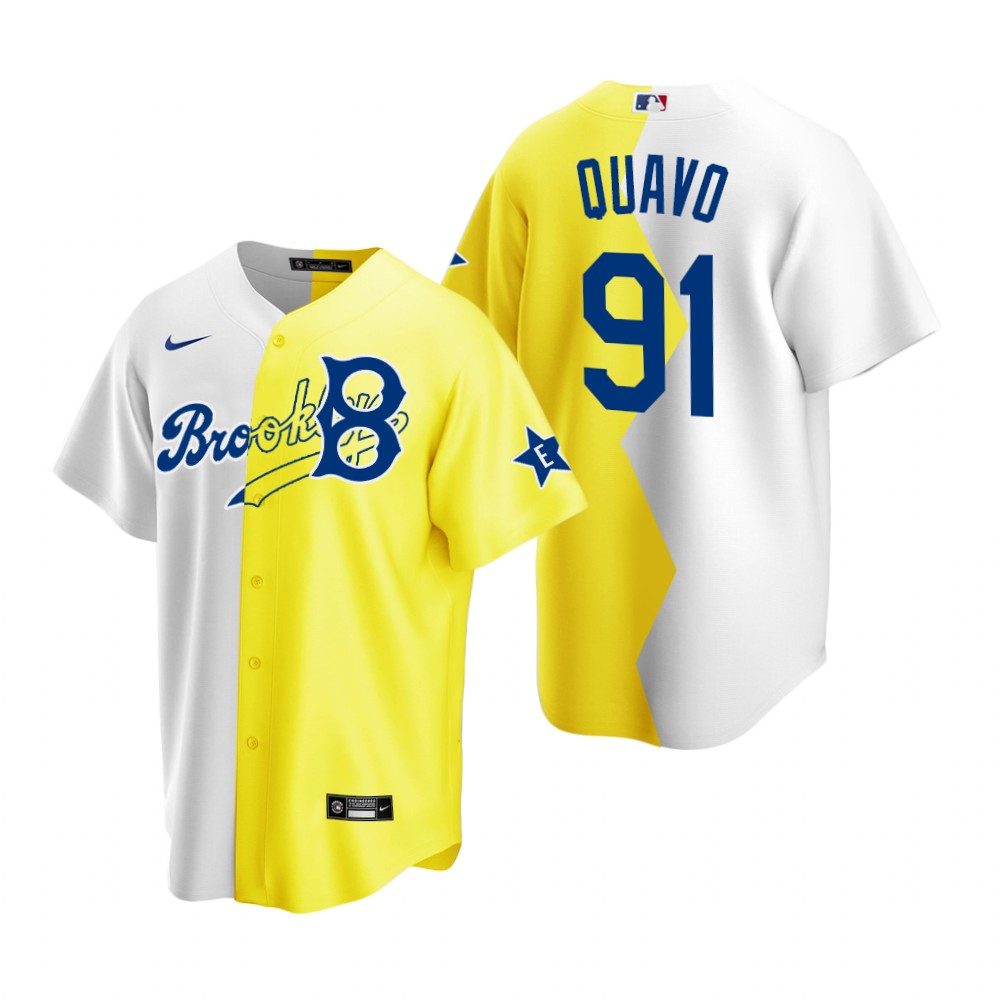 Los Angeles Dodgers #91 Quavo White Yellow Men's 2022 All-Star Celebrity Softball Game Jersey