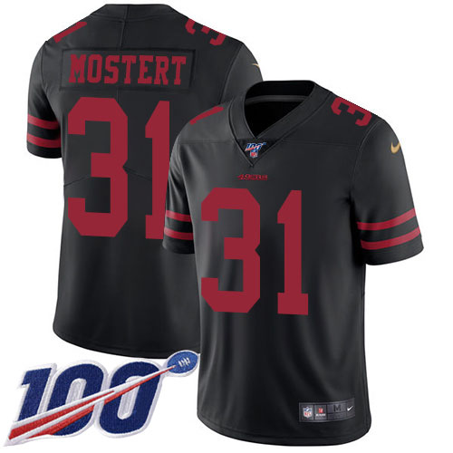 San Francisco 49ers #31 Raheem Mostert Black Alternate Youth Stitched 100th Season Vapor Untouchable Limited Jersey Youth