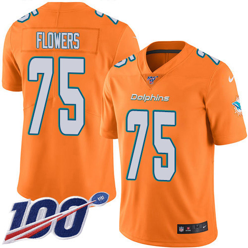 Miami Dolphins #75 Ereck Flowers Orange Men's Stitched Limited Rush 100th Season Jersey Men's
