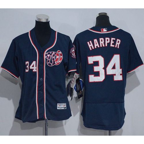 Washington Nationals #34 Bryce Harper Navy Blue Flexbase Authentic Women's Stitched Jersey Womens