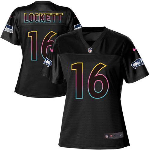 Seahawks #16 Tyler Lockett Black Women's Fashion Game Jersey
